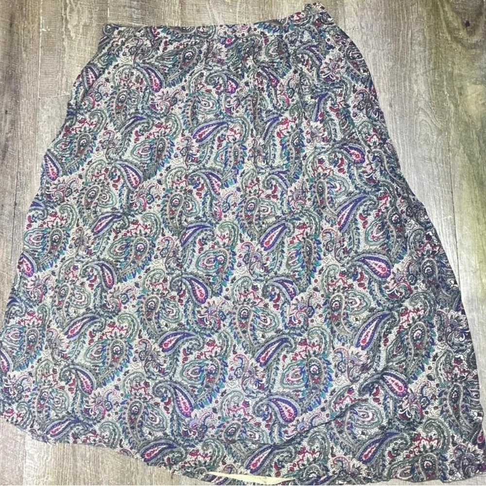 Paisley A-Line Midi Skirt in Purple and Teal